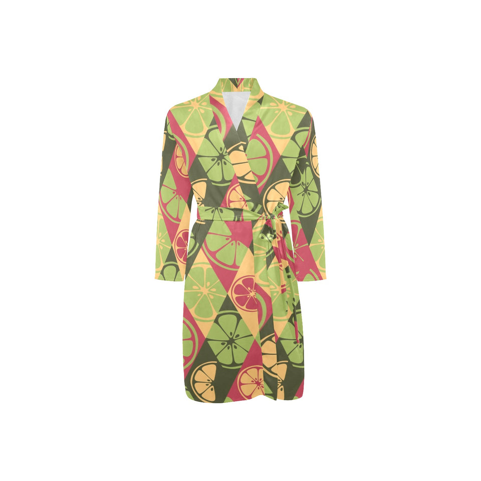 Cool Geometric lime pattern Men's Long Sleeve Belted Night Robe