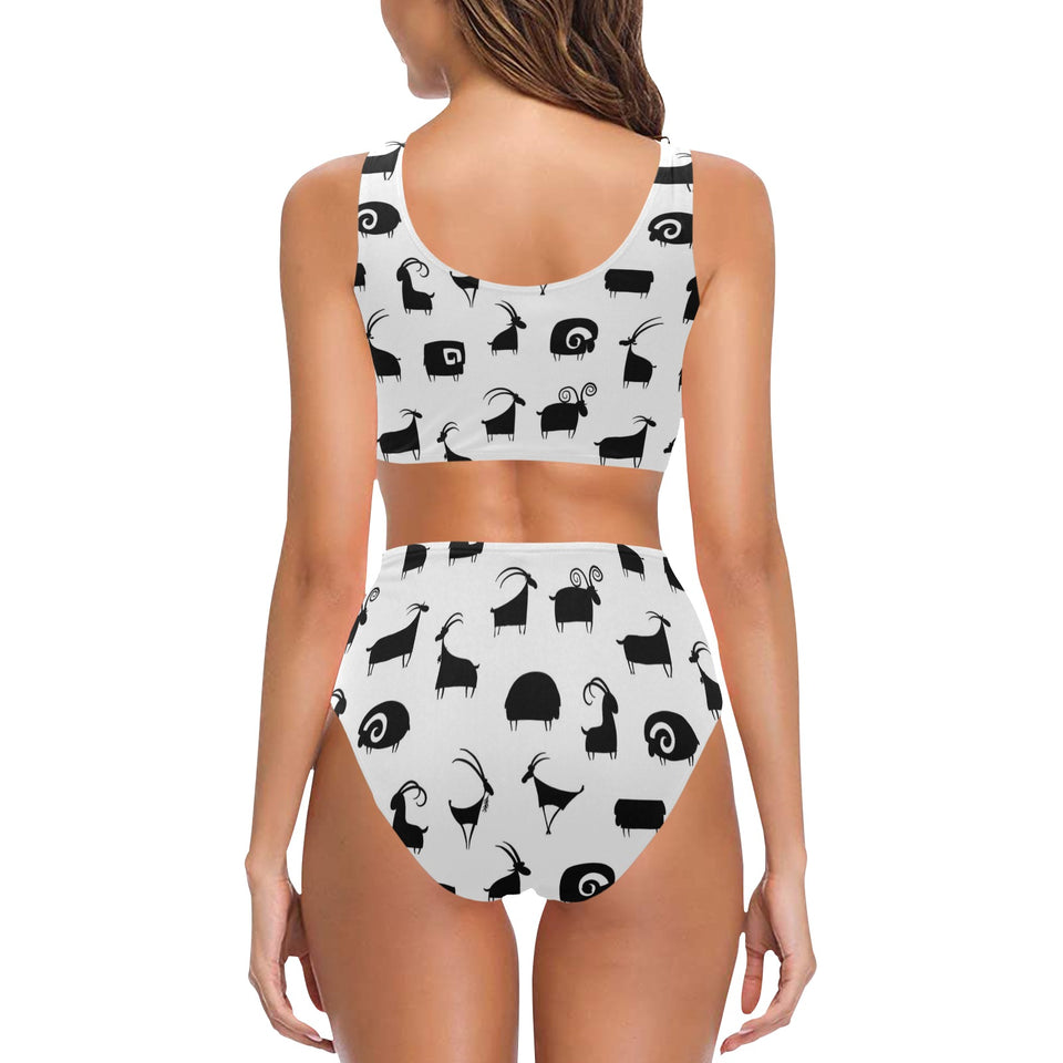 Goat ram pattern Chest Bowknot High Waisted Bikini Swimsuit