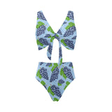 Watercolor grape pattern Chest Bowknot High Waisted Bikini Swimsuit