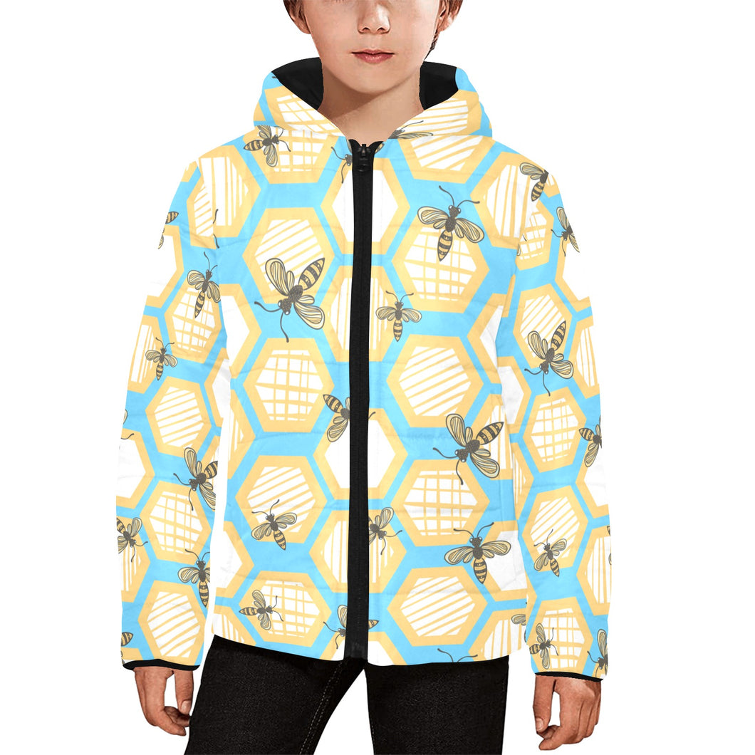 Bee honeycomb pattern Kids' Boys' Girls' Padded Hooded Jacket