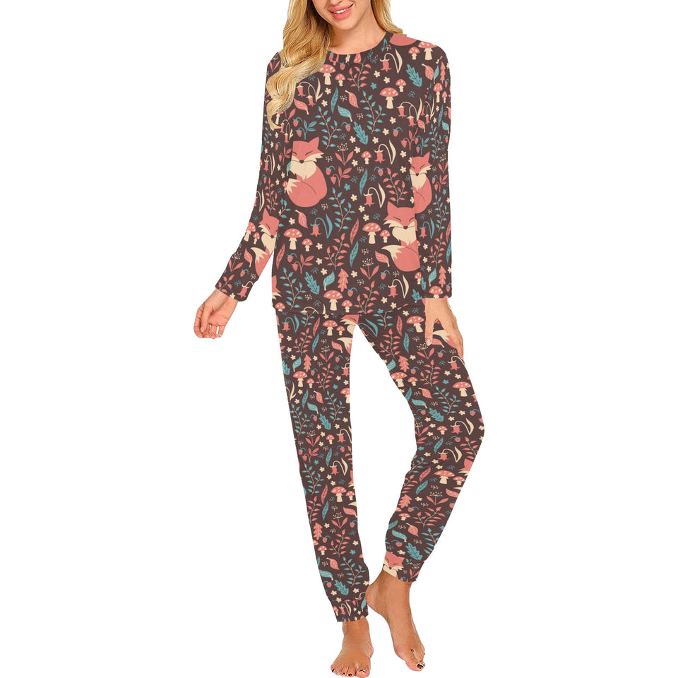 fox leaves mushroom pattern Women's All Over Print Pajama Set