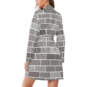 Brick Printed Pattern Print Design 05 Women's Long Sleeve Belted Night Robe