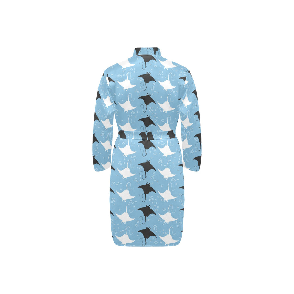 Stingray Pattern Print Design 03 Men's Long Sleeve Belted Night Robe