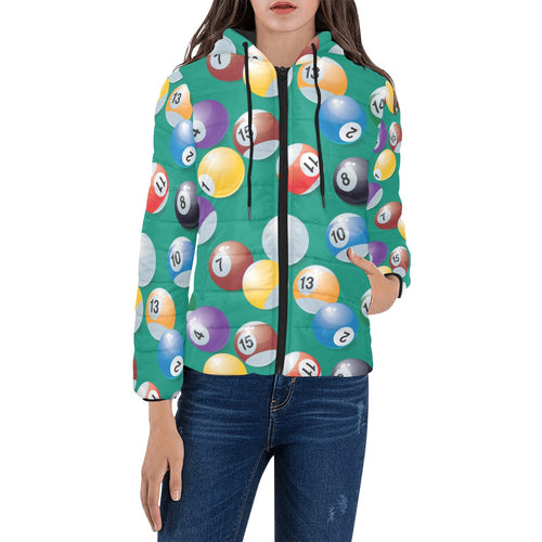 Billiard Ball Pattern Print Design 01 Women's Padded Hooded Jacket