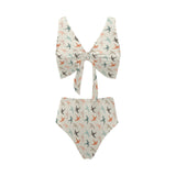 Swallow Pattern Print Design 02 Chest Bowknot High Waisted Bikini Swimsuit