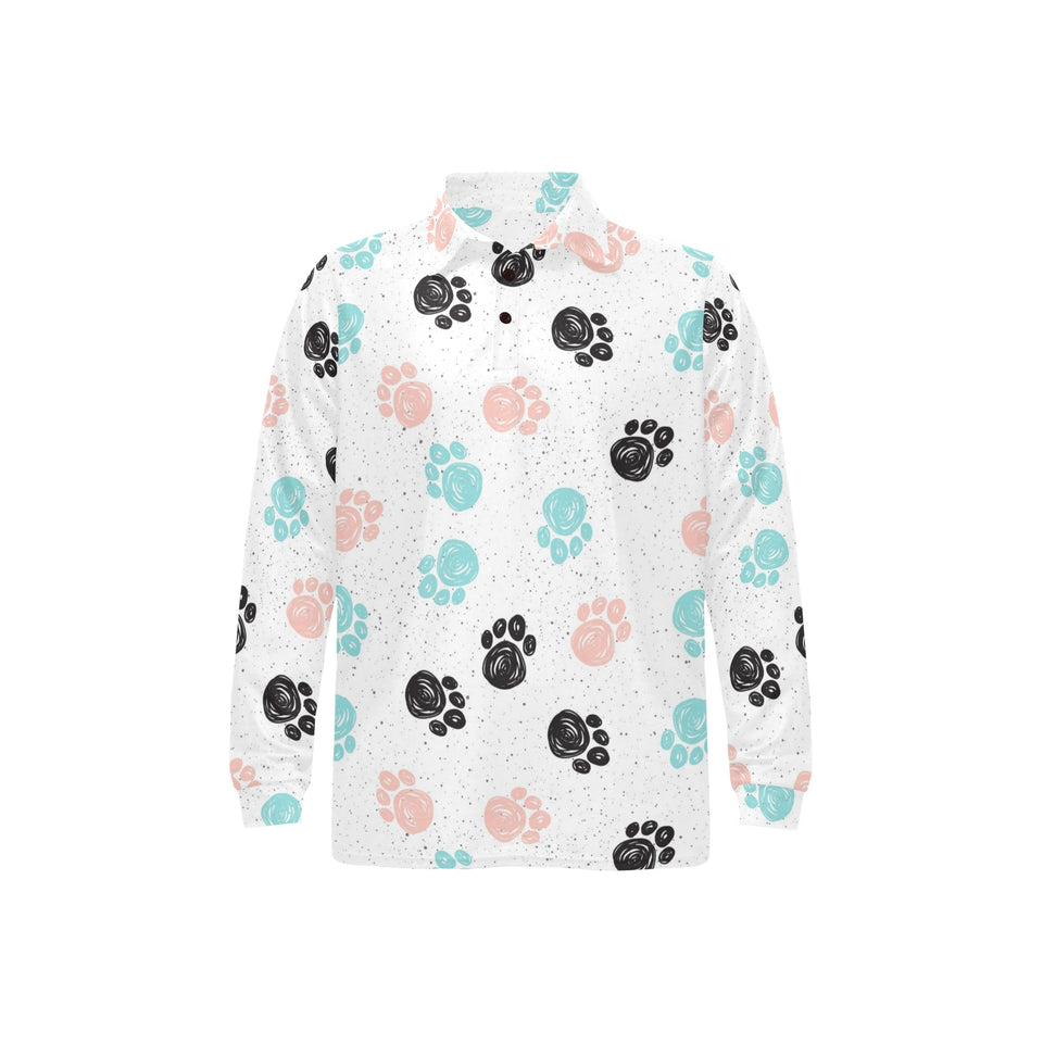 Dog Paws Pattern Print Design 04 Men's Long Sleeve Polo Shirt