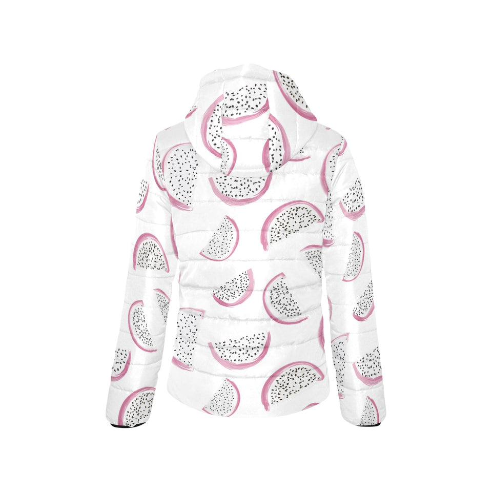 dragon fruit pattern Women's Padded Hooded Jacket