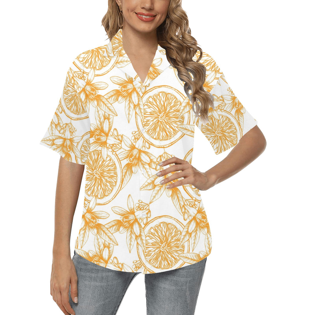 hand drawn orange fruit pattern Women's All Over Print Hawaiian Shirt