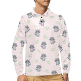 cute raccoons leaves pattern Men's Long Sleeve Polo Shirt