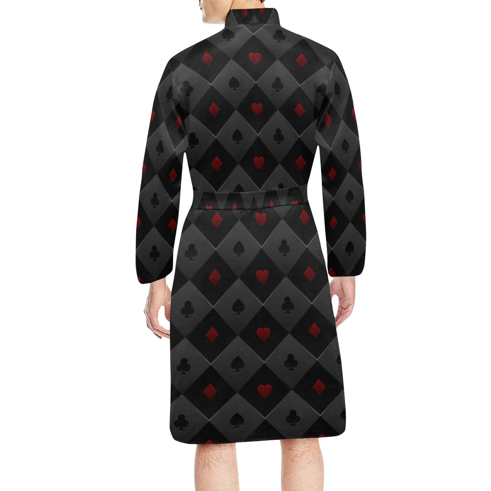 Casino Cards Suits Pattern Print Design 05 Men's Long Sleeve Belted Night Robe