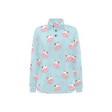 Cute cow flower pattern Women's Long Sleeve Polo Shirt