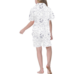 Math Pattern Print Design 03 Kids' Boys' Girls' V-Neck Short Pajama Set