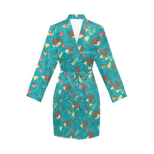 Hedgehog Pattern Print Design 01 Women's Long Sleeve Belted Night Robe