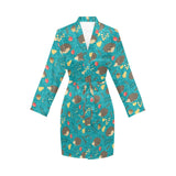 Hedgehog Pattern Print Design 01 Women's Long Sleeve Belted Night Robe