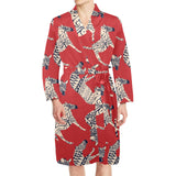 Zebra abstract red background Men's Long Sleeve Belted Night Robe