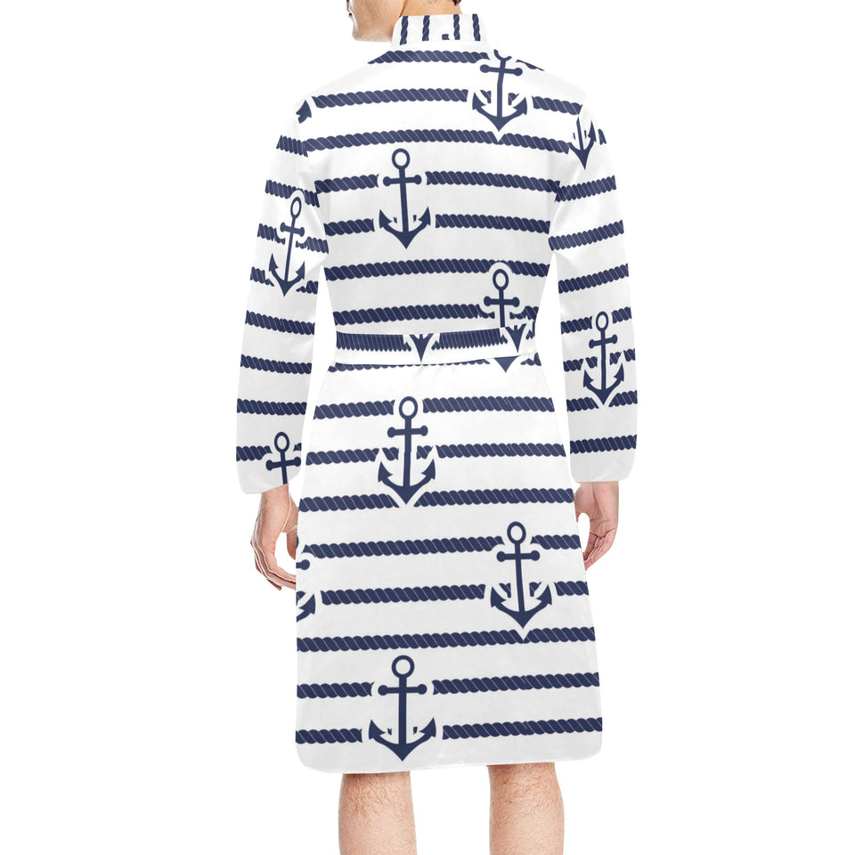 Anchor rope nautical pattern Men's Long Sleeve Belted Night Robe