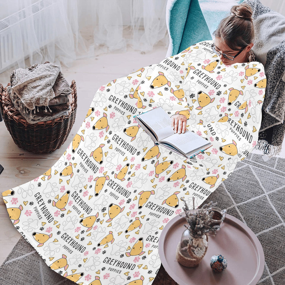 Greyhound Pattern Print Design 03 Blanket Robe with Sleeves