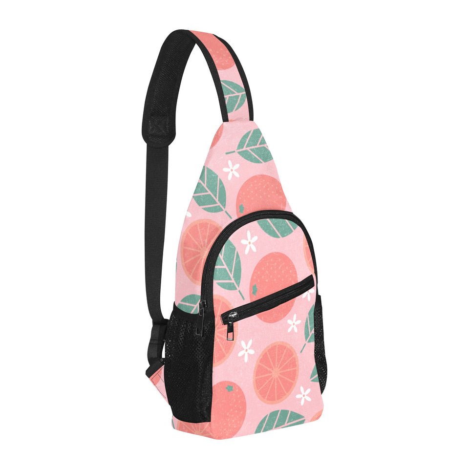 Grapefruit leaves flower pink background All Over Print Chest Bag
