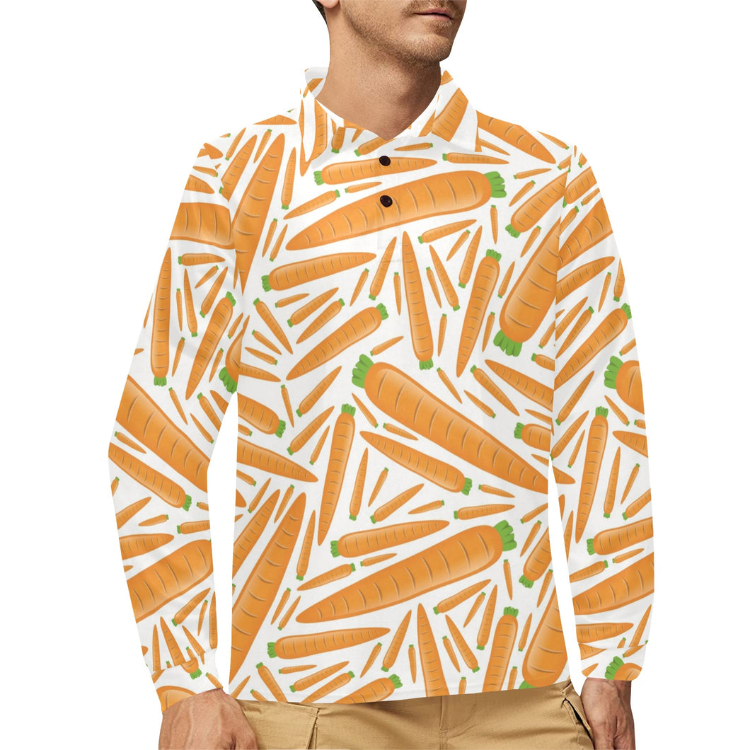 Carrot Pattern Print Design 02 Men's Long Sleeve Polo Shirt
