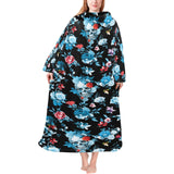 Skull flower roses leave pattern Blanket Robe with Sleeves