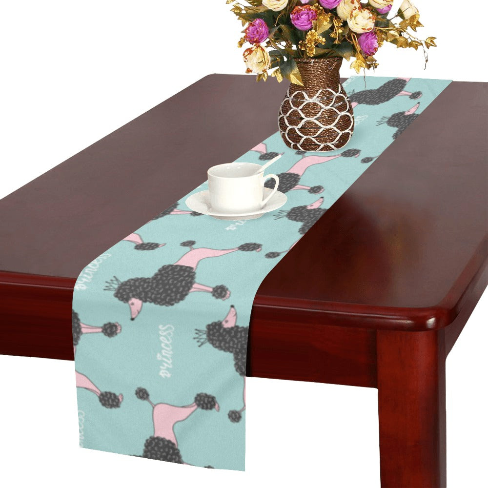 poodle dog green background Table Runner