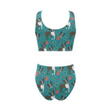 Boston terrier beautiful flower pattern Chest Bowknot High Waisted Bikini Swimsuit