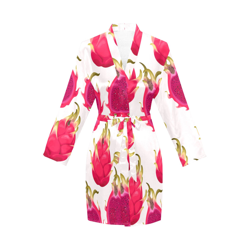 dragon fruits design pattern Women's Long Sleeve Belted Night Robe