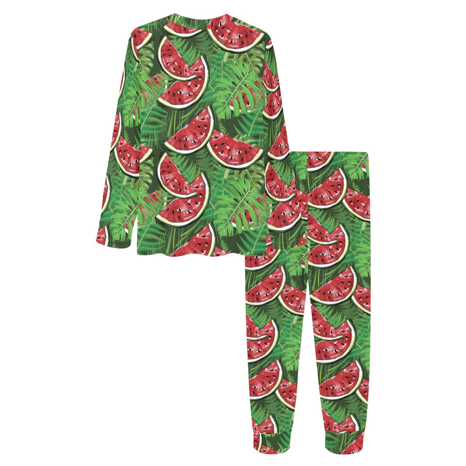 Watermelons tropical palm leaves pattern backgroun Women's All Over Print Pajama Set