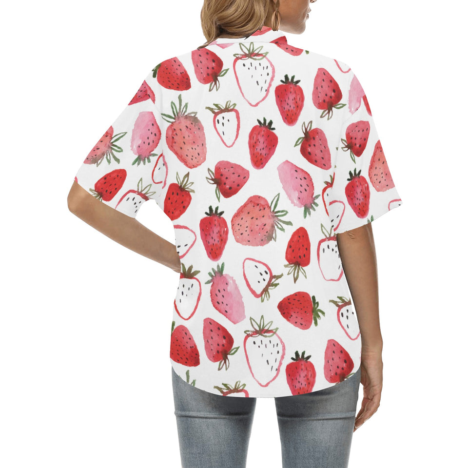 watercolor hand drawn beautiful strawberry pattern Women's All Over Print Hawaiian Shirt