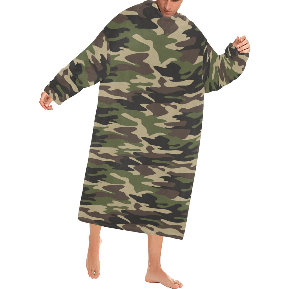 Dark Green camouflage pattern Blanket Robe with Sleeves