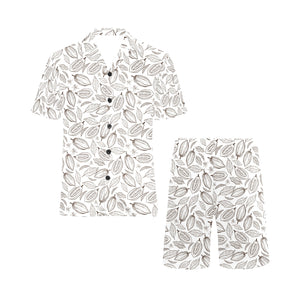 cacao beans leaves pattern Men's V-Neck Short Pajama Set