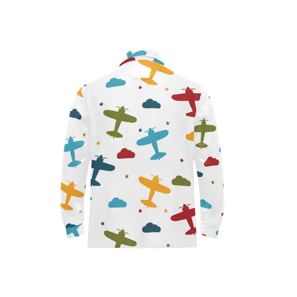 Airplane star cloud colorful Men's Long Sleeve Polo Shirt