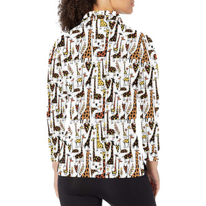 Giraffe Pattern Print Design 05 Women's Long Sleeve Polo Shirt