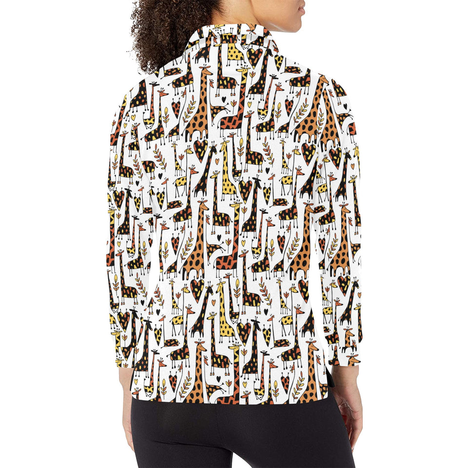 Giraffe Pattern Print Design 05 Women's Long Sleeve Polo Shirt