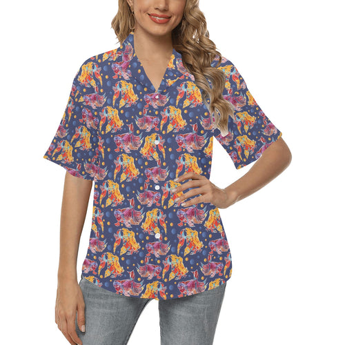 Goldfish Pattern Print Design 05 Women's All Over Print Hawaiian Shirt