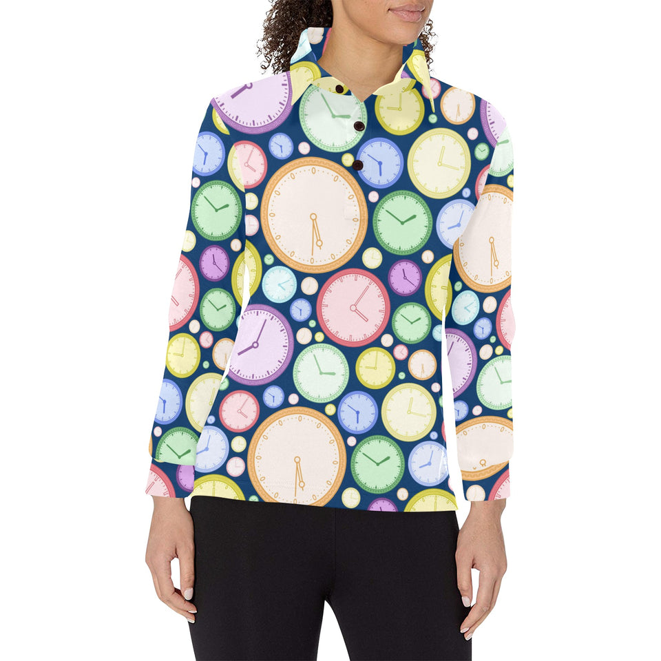 Colorful clock background Women's Long Sleeve Polo Shirt