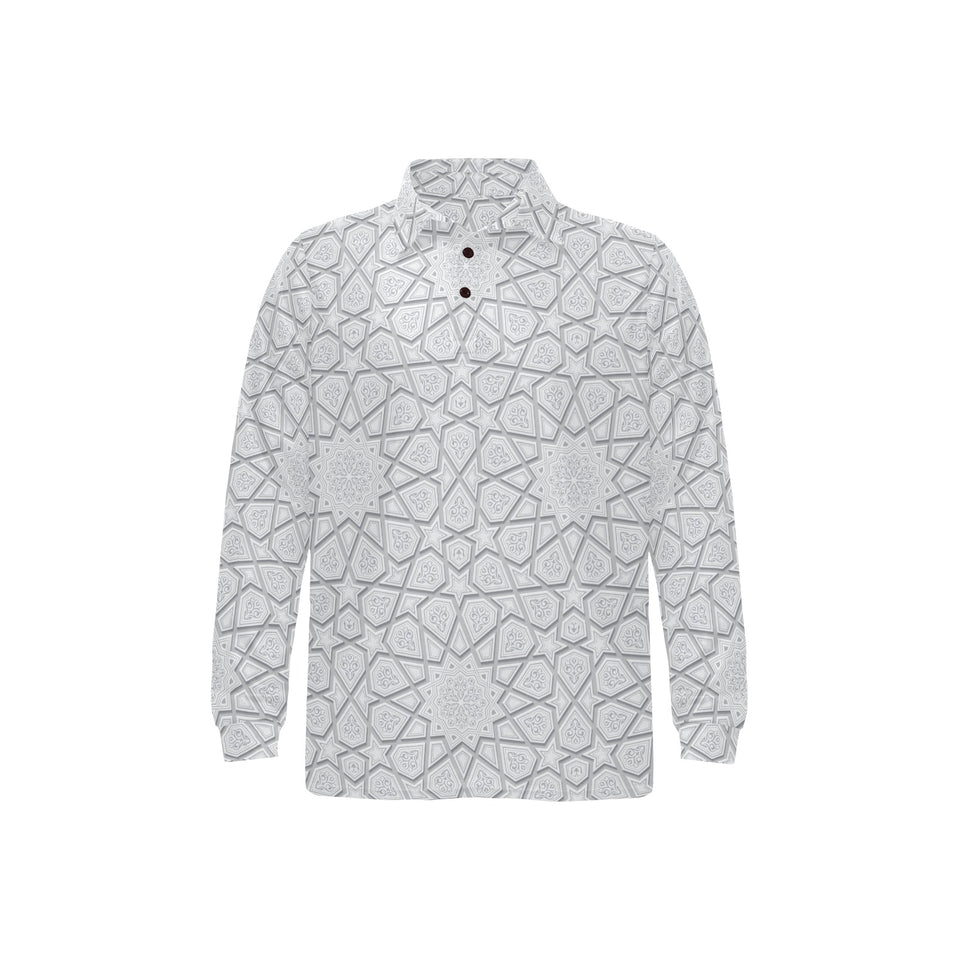 arabic star pattern Men's Long Sleeve Polo Shirt