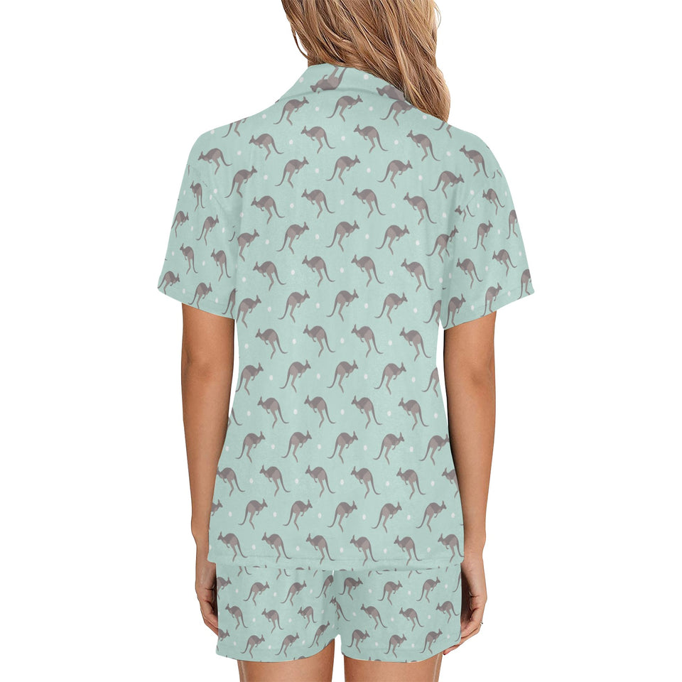 Kangaroo pattern background Women's V-Neck Short Pajama Set