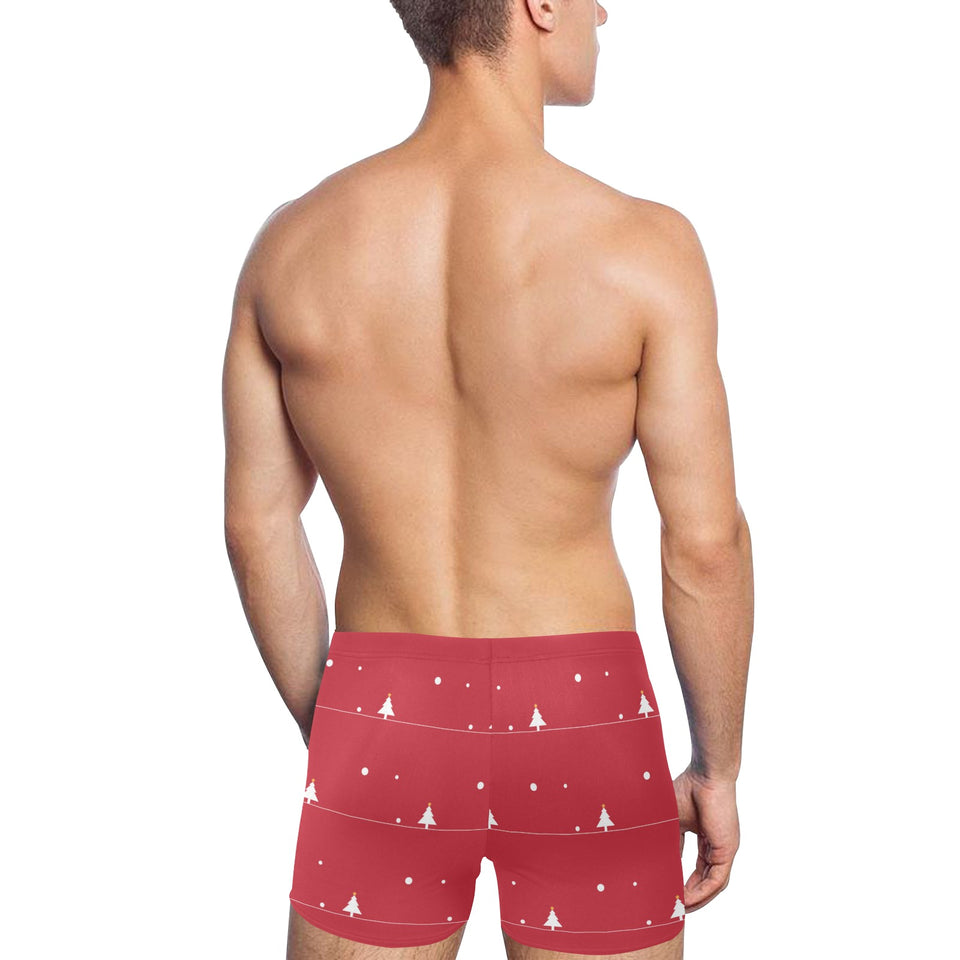 Christmas tree star snow red background Men's Swimming Trunks