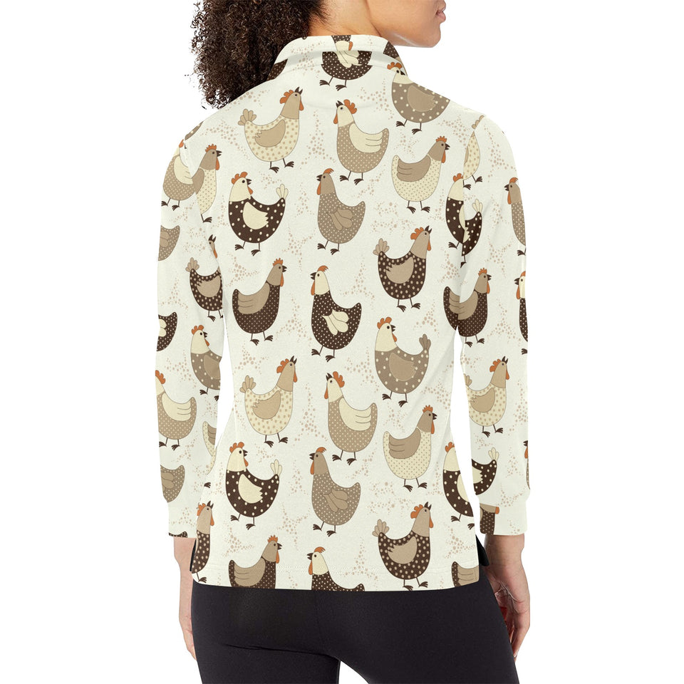 Cute rooster chicken cock Women's Long Sleeve Polo Shirt