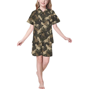 Horse Camouflage Pattern Kids' Boys' Girls' V-Neck Short Pajama Set