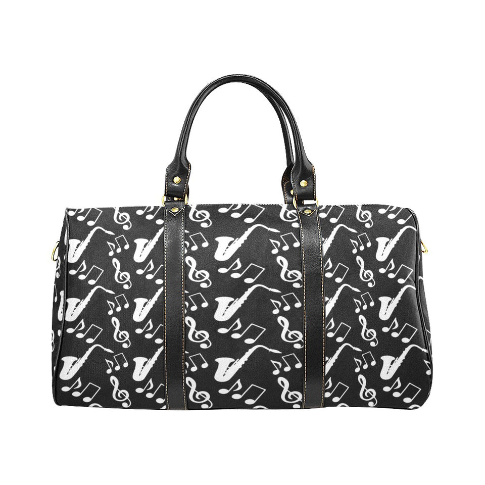 Saxophone music notes treble clef black white them Travel Bag