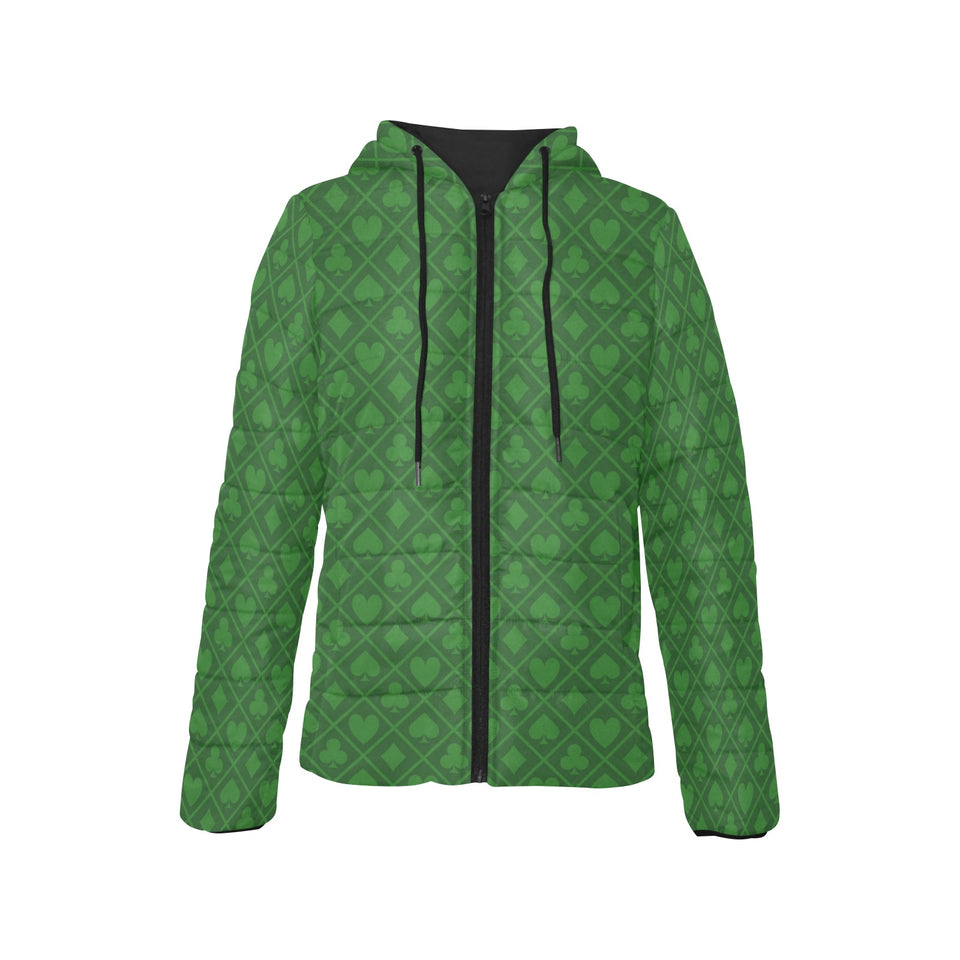 Casino Cards Suits Pattern Print Design 04 Women's Padded Hooded Jacket