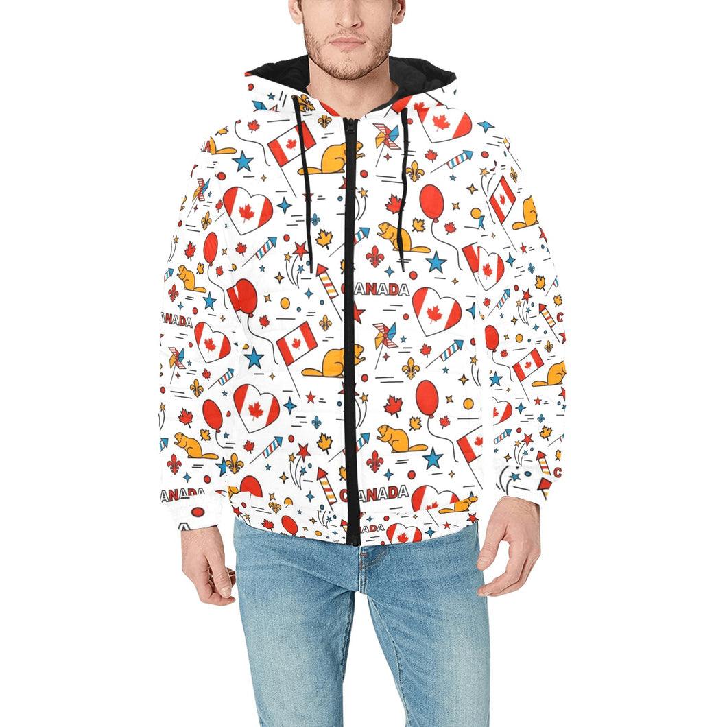 Canada Pattern Print Design 03 Men's Padded Hooded Jacket