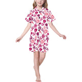 pink sketch tulip pattern Kids' Boys' Girls' V-Neck Short Pajama Set