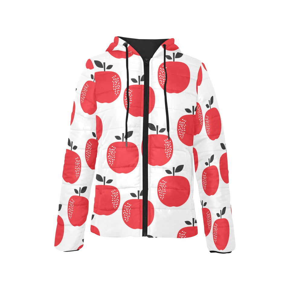 red apples white background Women's Padded Hooded Jacket