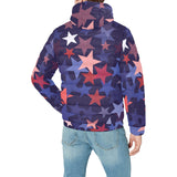 Red blue star pattern Men's Padded Hooded Jacket