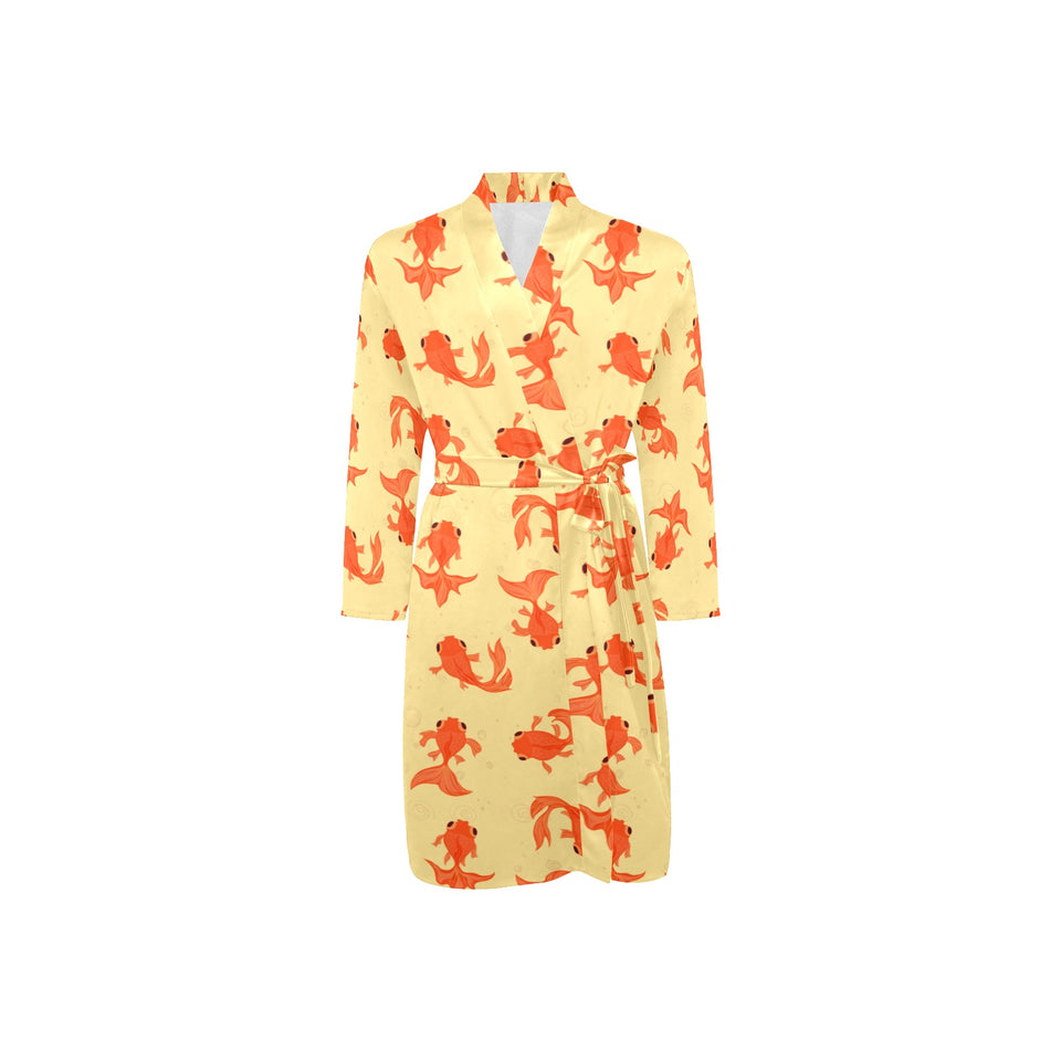 Goldfish Pattern Print Design 02 Men's Long Sleeve Belted Night Robe
