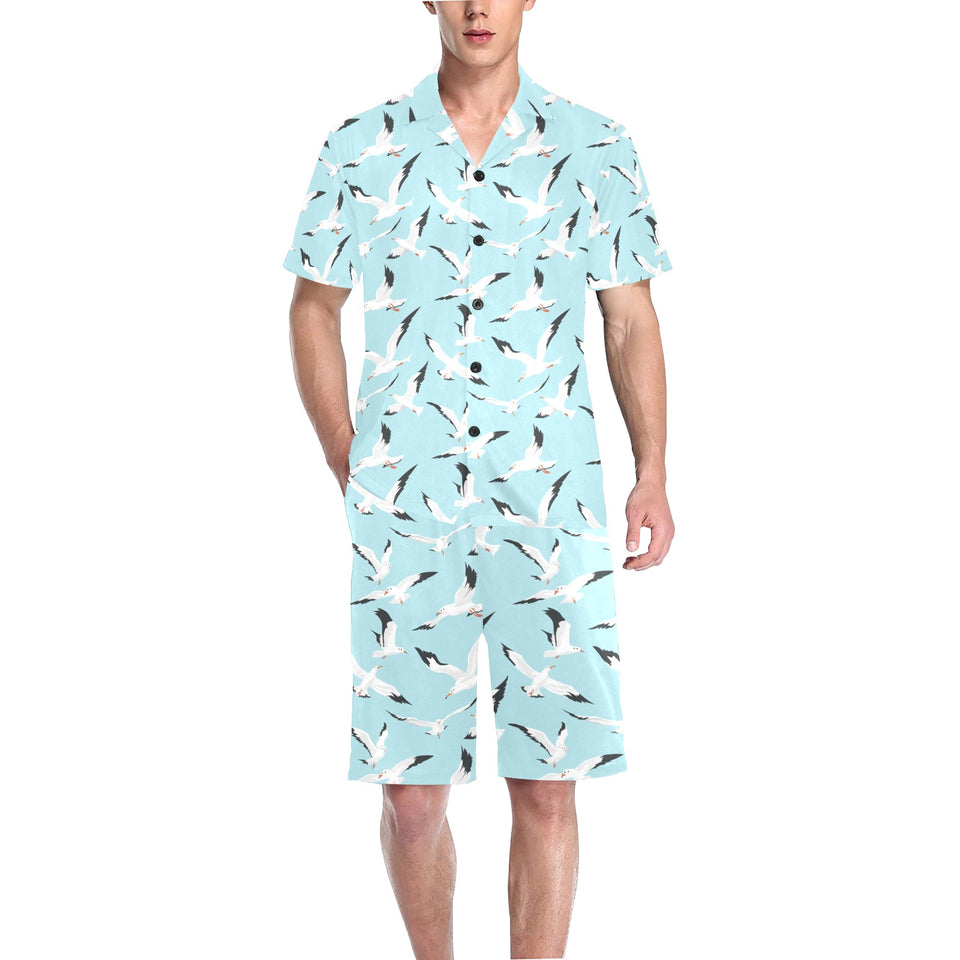 Seagull Pattern Print Design 01 Men's V-Neck Short Pajama Set