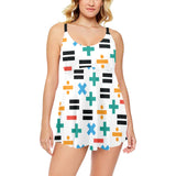 Math Pattern Print Design 05 Chest Sexy Pleated Two Piece Swim Dress